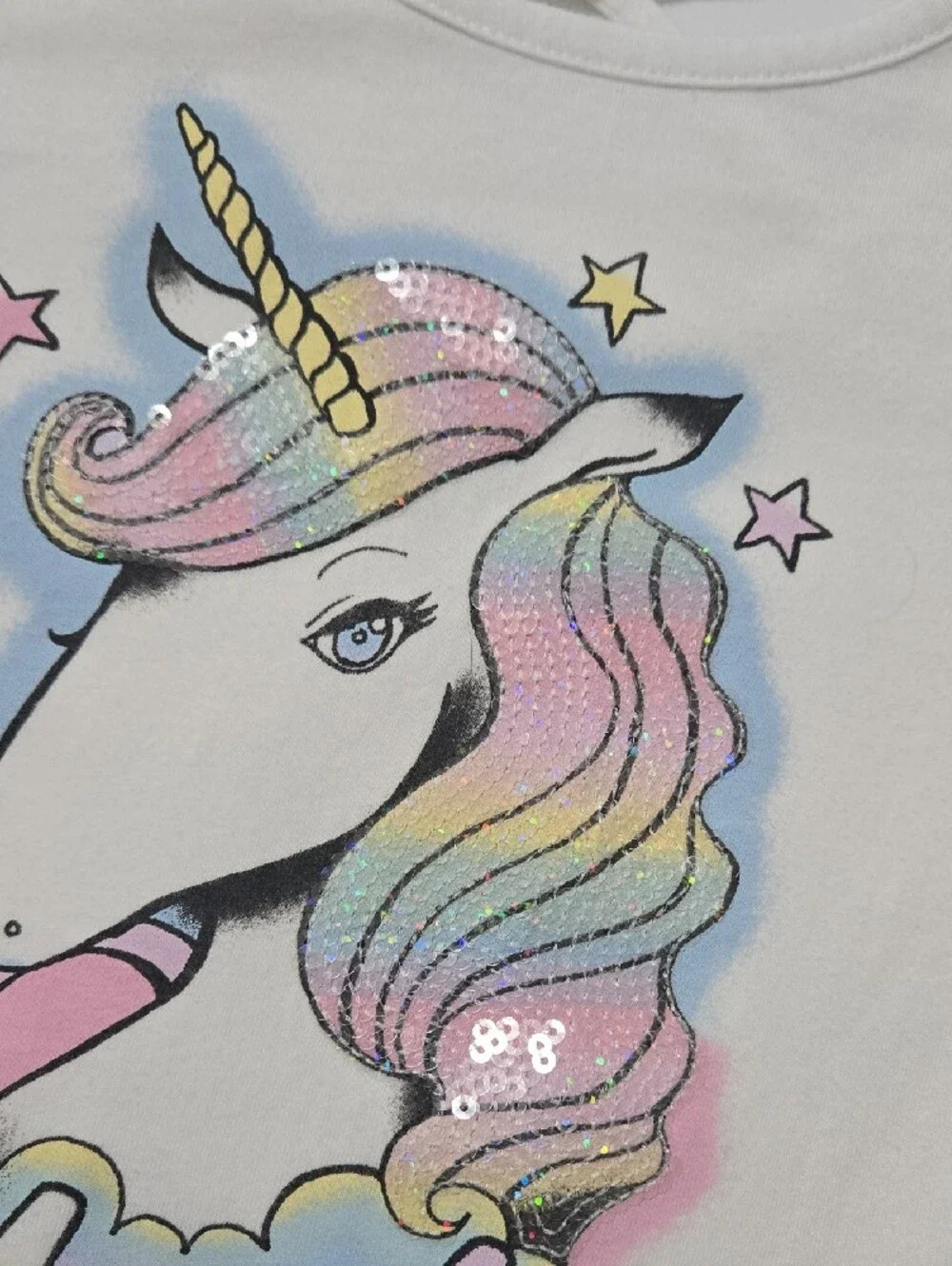 The Children's Place White Unicorn 'Magic' Short Sleeve Tee with Pastel Mane
